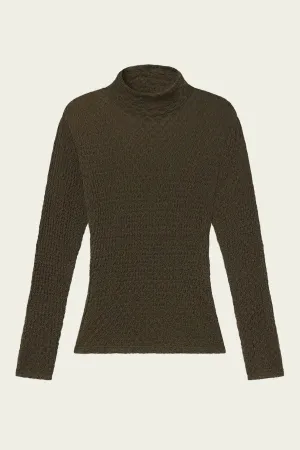 Mesh Lace Turtleneck in Rich Military