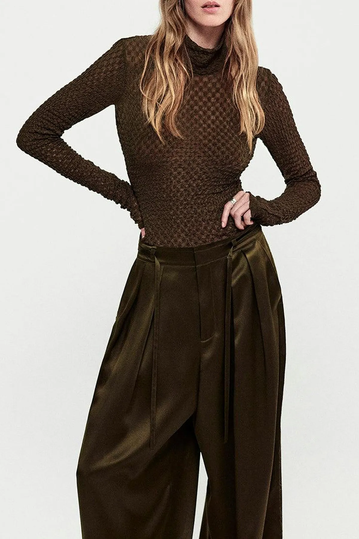 Mesh Lace Turtleneck in Rich Military