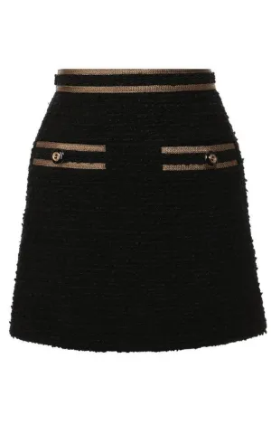 Metallic-trimmed Cotton-blend Tweed Mini Skirt