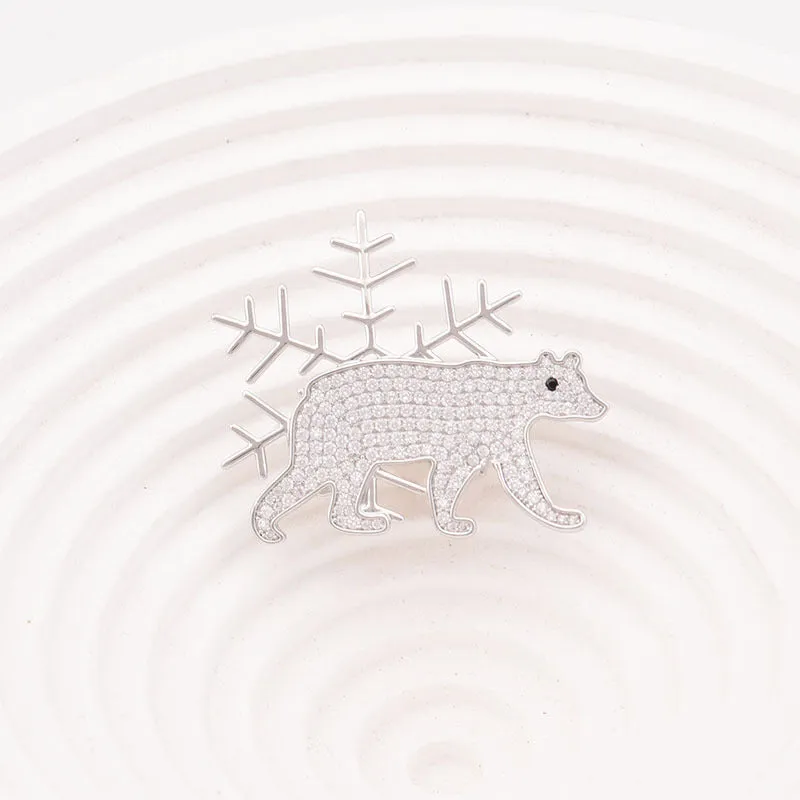 Mihmily brand-Snowflake bear diamond brooch-suit accessories are fashionable and simple