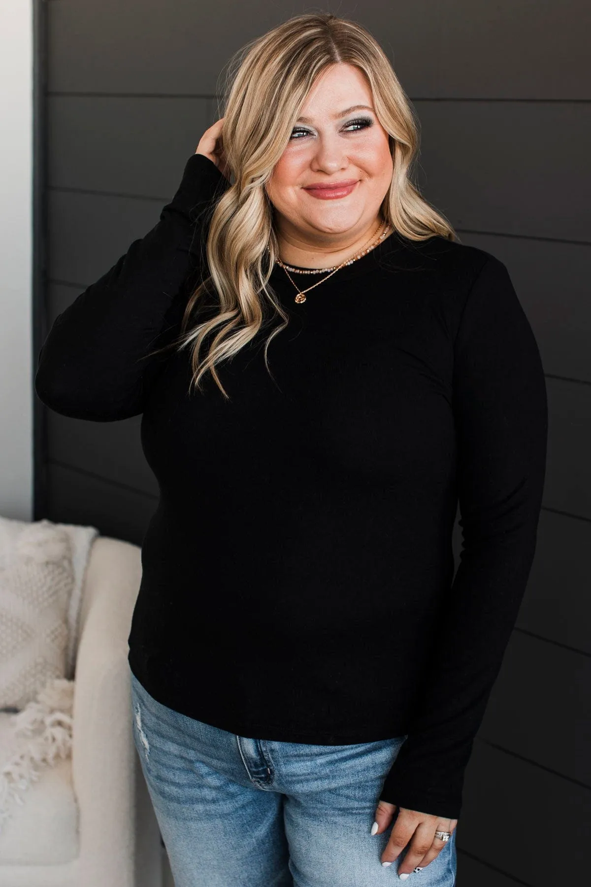 Miles Between Us Long Sleeve Top- Black