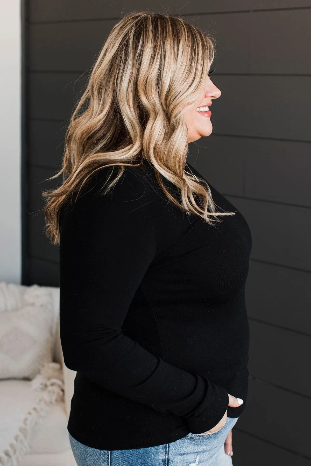 Miles Between Us Long Sleeve Top- Black