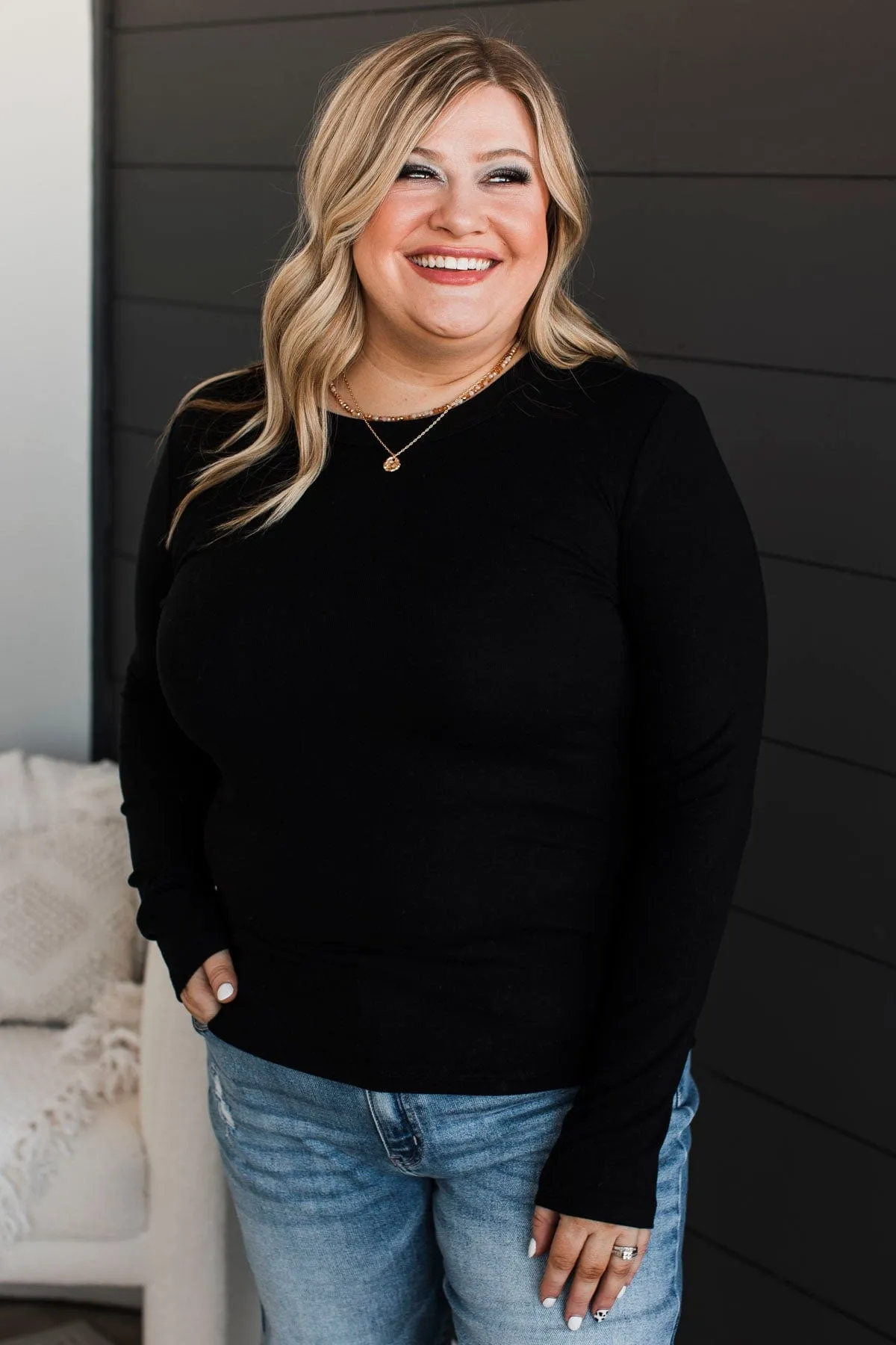 Miles Between Us Long Sleeve Top- Black