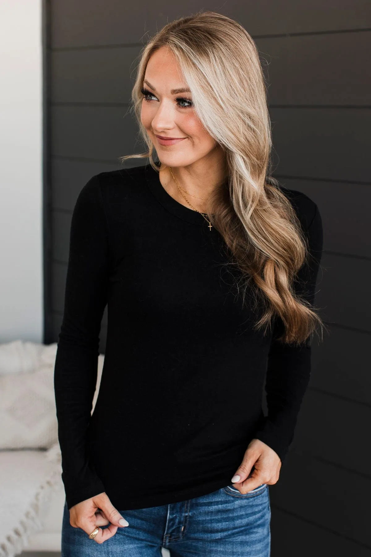 Miles Between Us Long Sleeve Top- Black