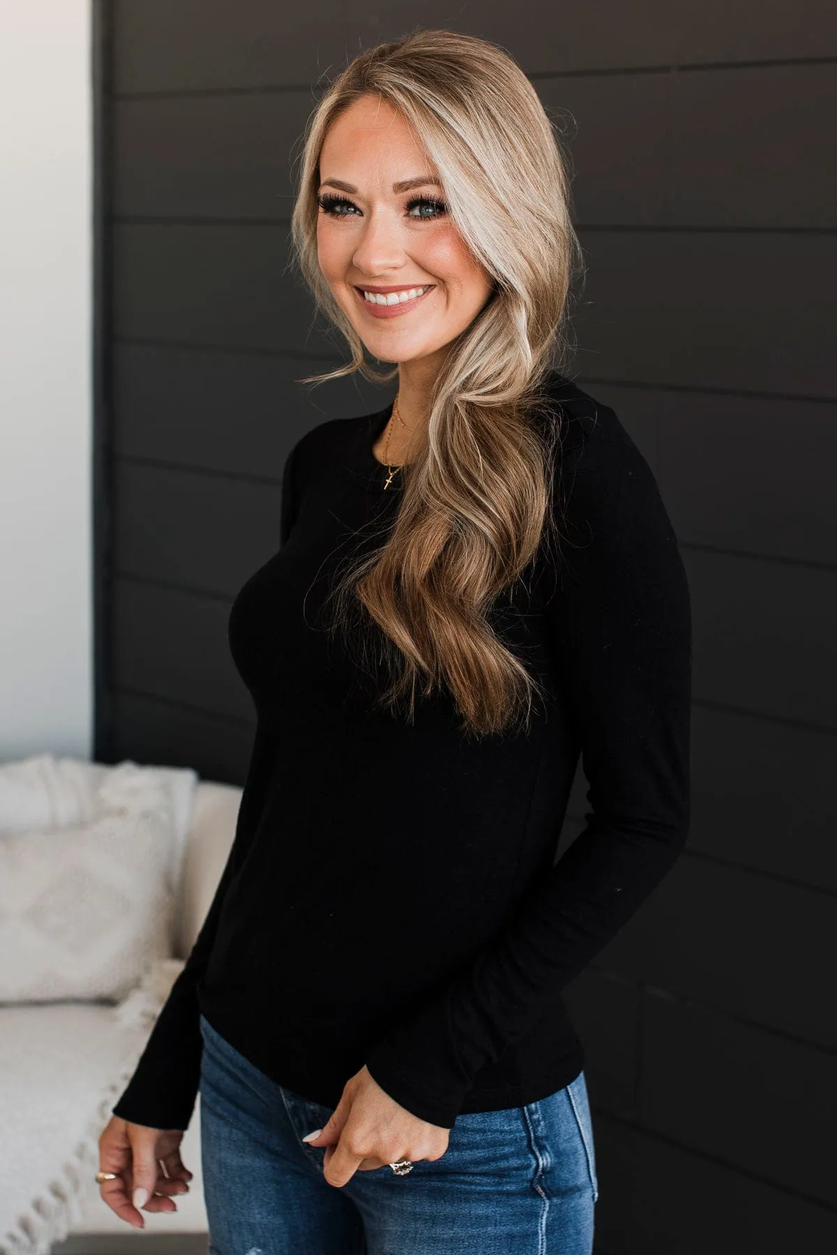 Miles Between Us Long Sleeve Top- Black