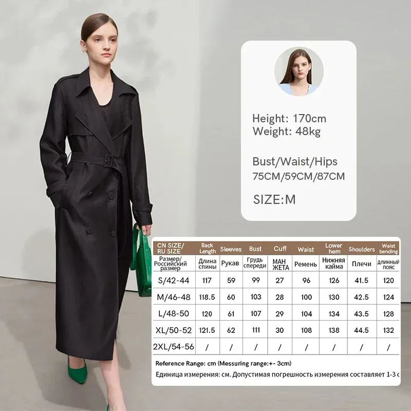 Minimalist Wide-Waist Trench Coat for Women – 2025 Spring/Summer Long Double-Breasted Overcoat with Turn-Down Collar