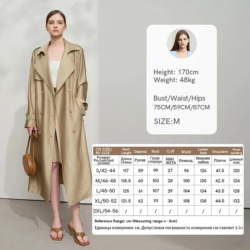 Minimalist Wide-Waist Trench Coat for Women – 2025 Spring/Summer Long Double-Breasted Overcoat with Turn-Down Collar