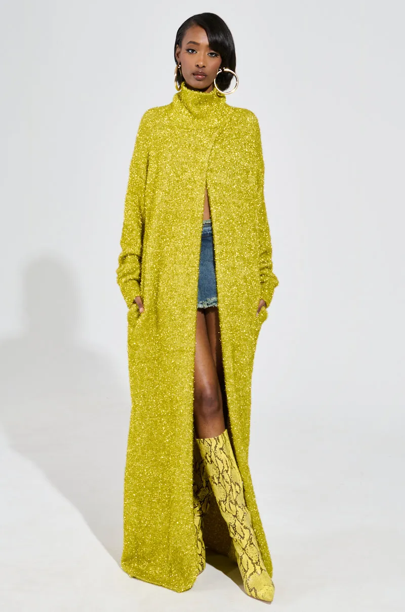 MOONLIGHT LONG TURTLENECK CARDIGAN IN GOLD