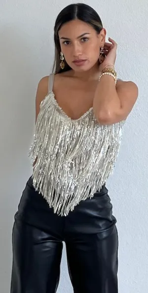 More than Iconic Silver Sequins & Fringe Top