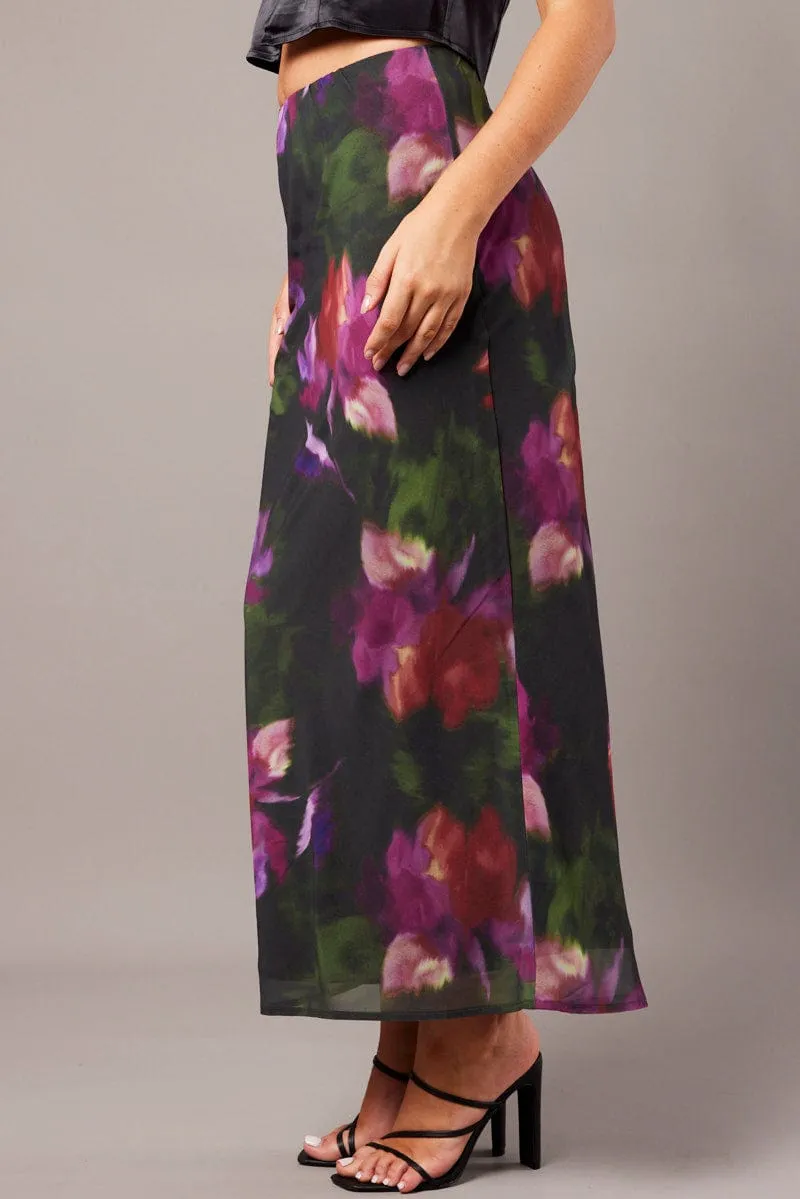 Multi Floral Slip Skirt Maxi
