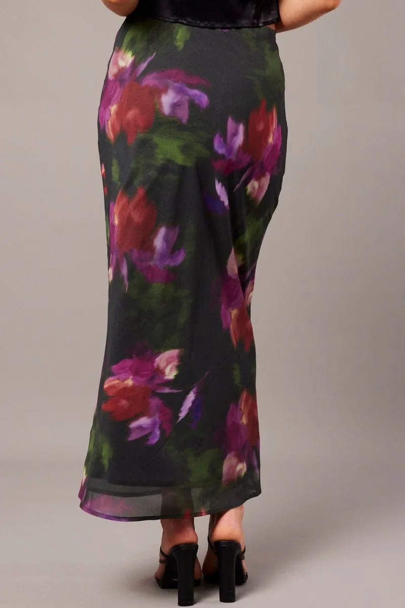 Multi Floral Slip Skirt Maxi