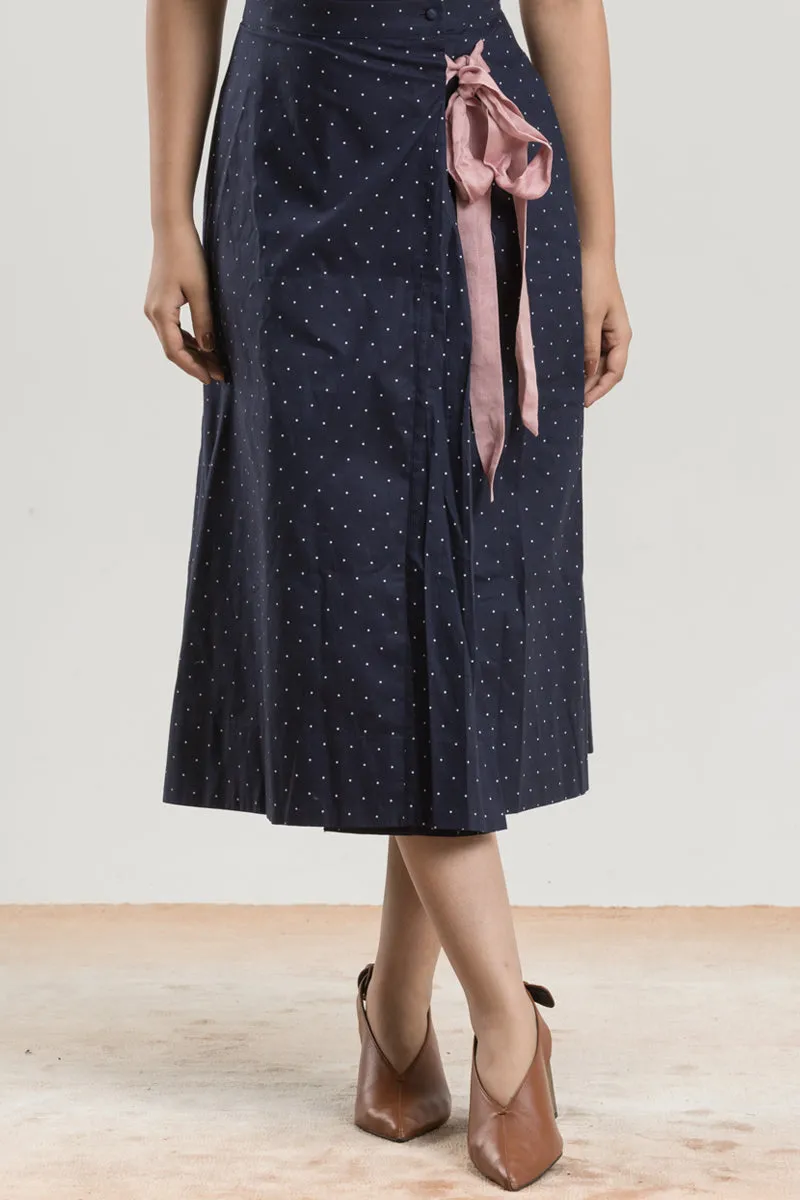 NAVY BLUE POLKA WRAP AROUND SKIRT