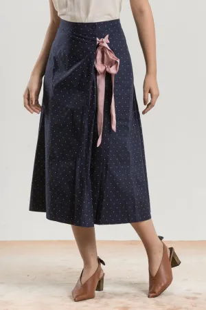 NAVY BLUE POLKA WRAP AROUND SKIRT