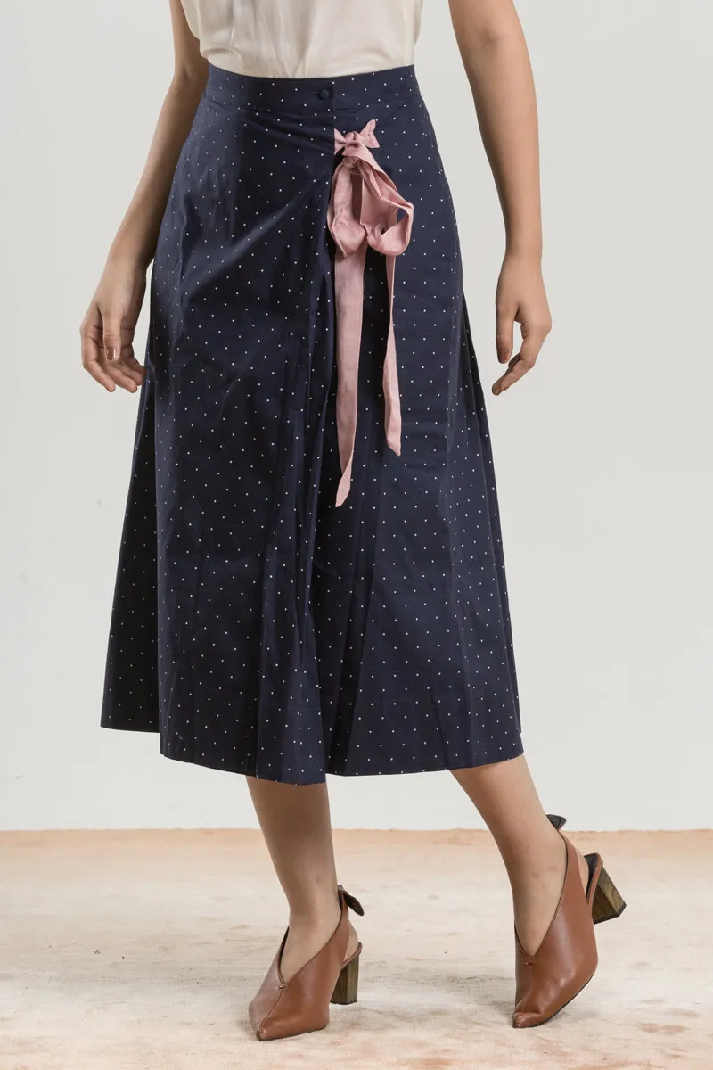 NAVY BLUE POLKA WRAP AROUND SKIRT
