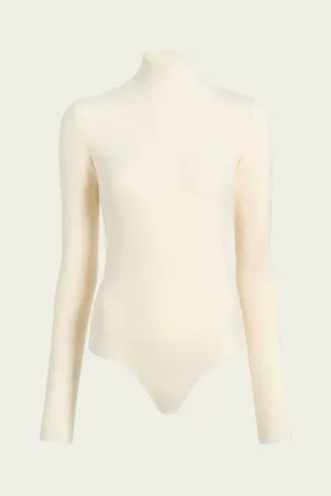 Neoprene Turtleneck Bodysuit with Thumbholes in Ivory