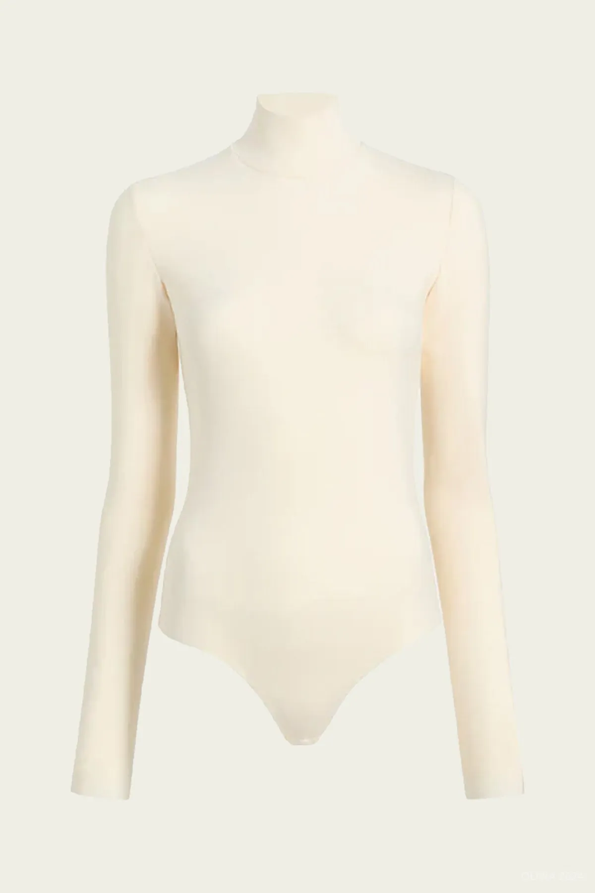 Neoprene Turtleneck Bodysuit with Thumbholes in Ivory