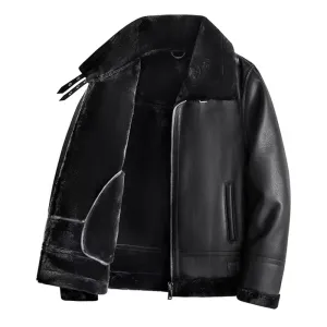 New Leather Jackets Warm Double Padded Coat Men Luxury Fur Lamb Wool Leather Jacket