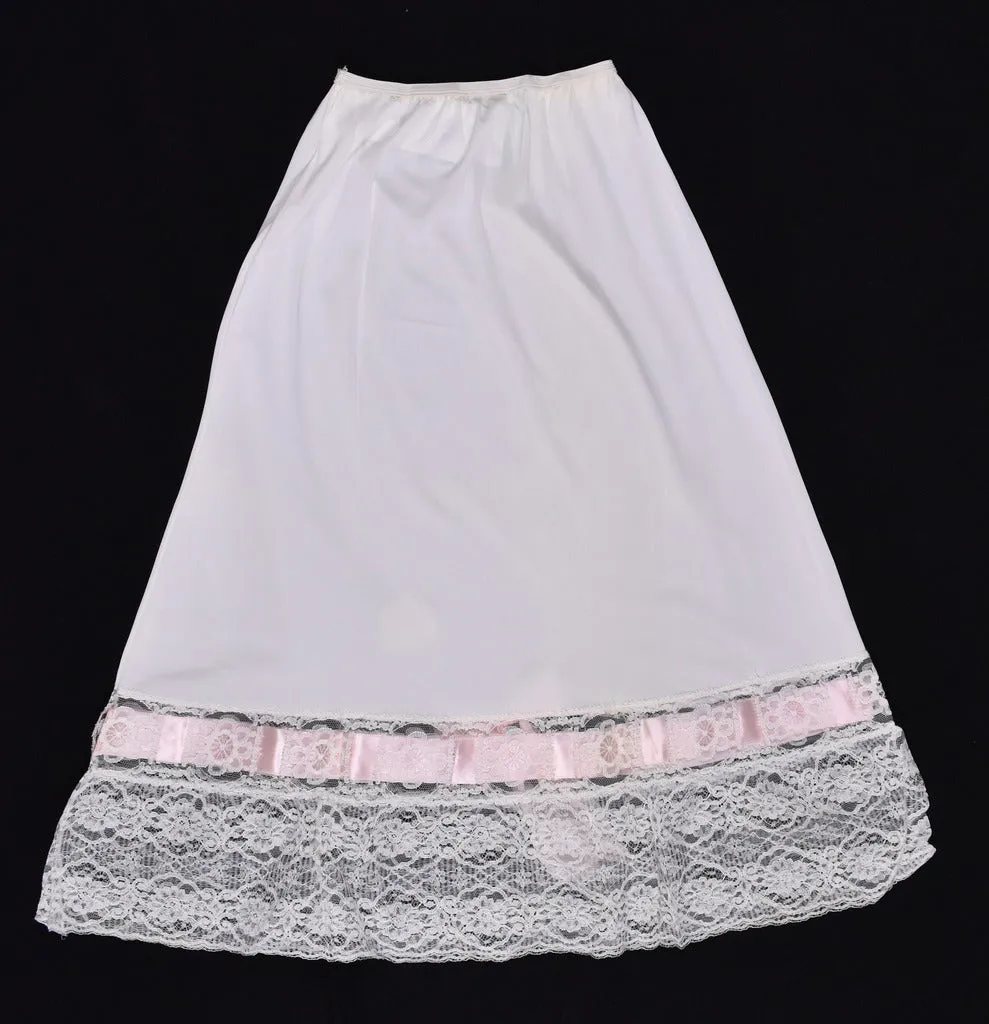 NWT 1950s Off White Pink Bow Half Slip W18-30