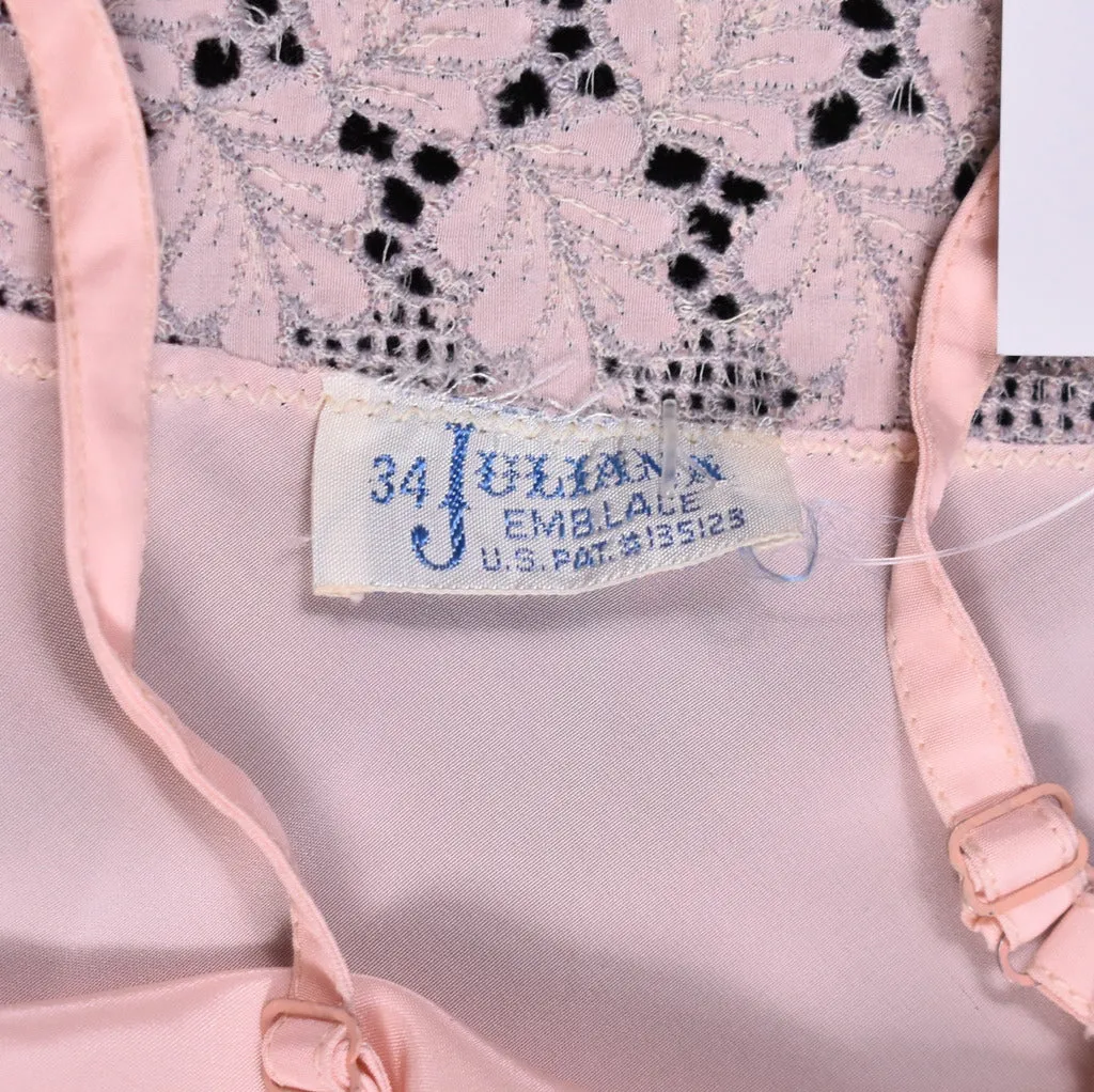 NWT 1950s Pink & Gray Lace Full Slip