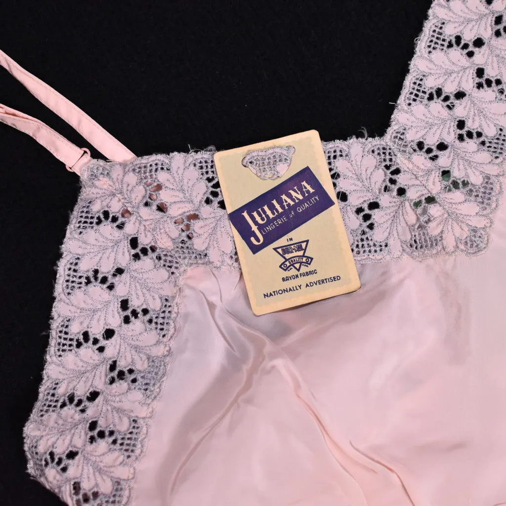 NWT 1950s Pink & Gray Lace Full Slip