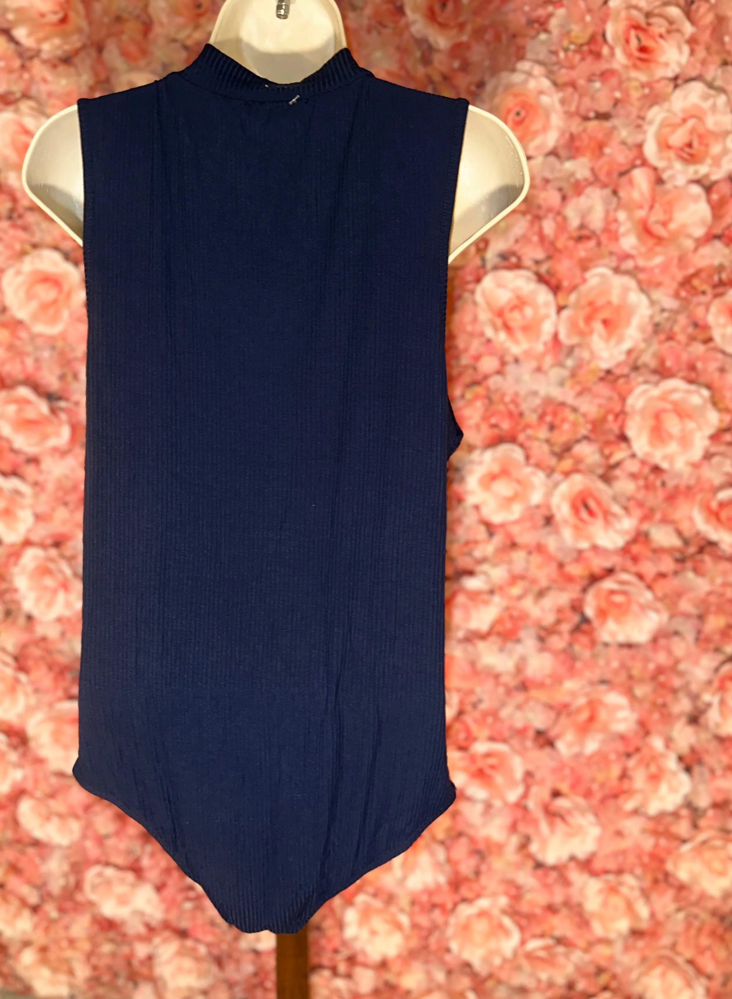 NWT Ambiance (2X) Brand New Blue Ribbed Sleeveless One Piece High Neck Bodysuit