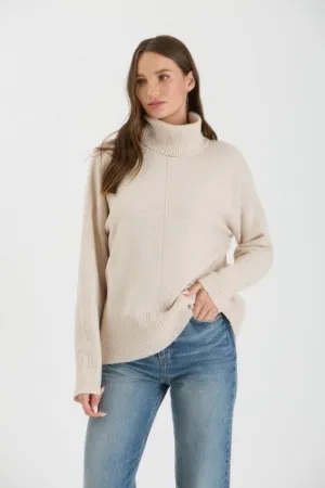 Oatmeal Turtleneck Front Seam Oversize Sweater
