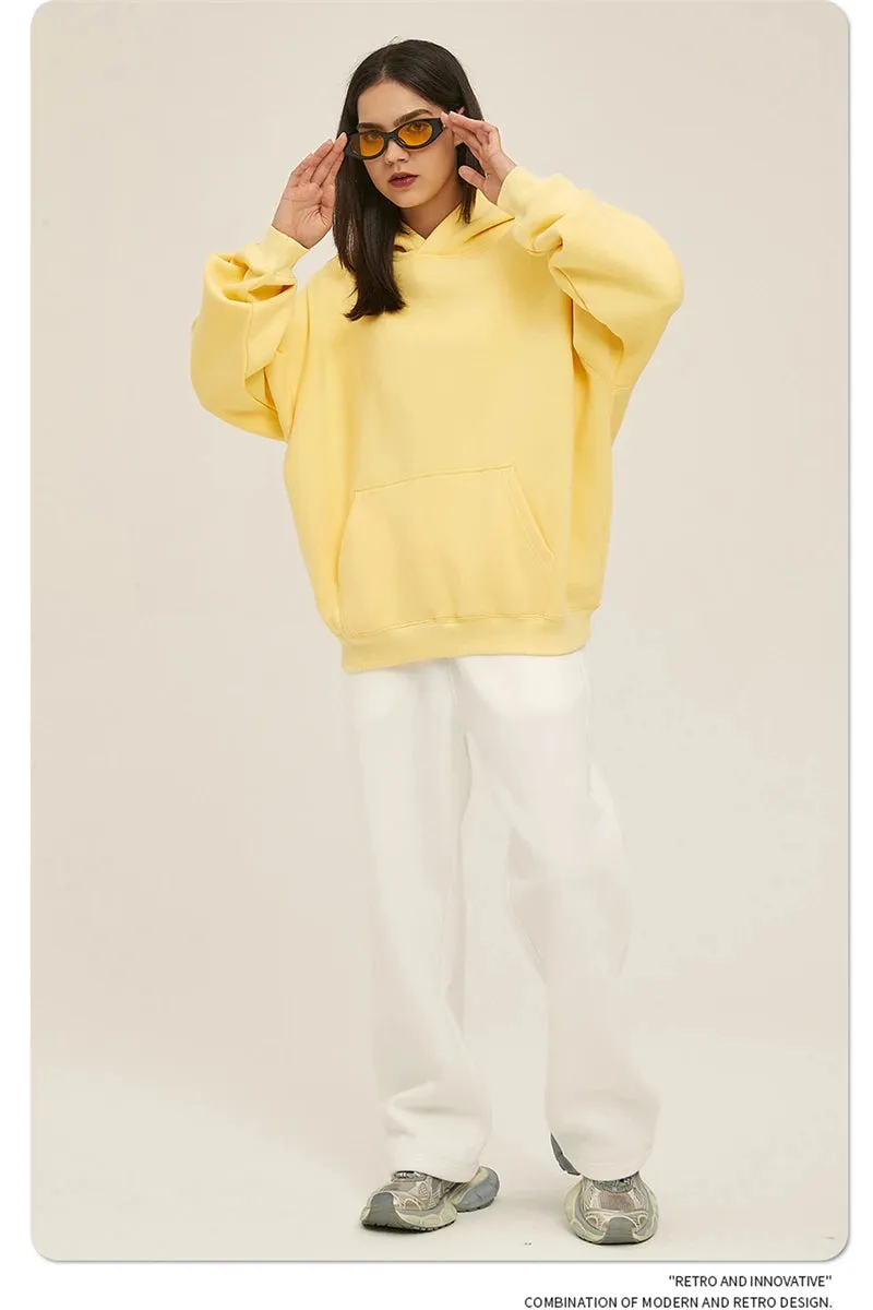 Obsidian Phoenix Luxury 350gsm Thick Fleece Hoodie - Unisex Oversized Loose-Fit Solid Winter Pullover Sweatshirt