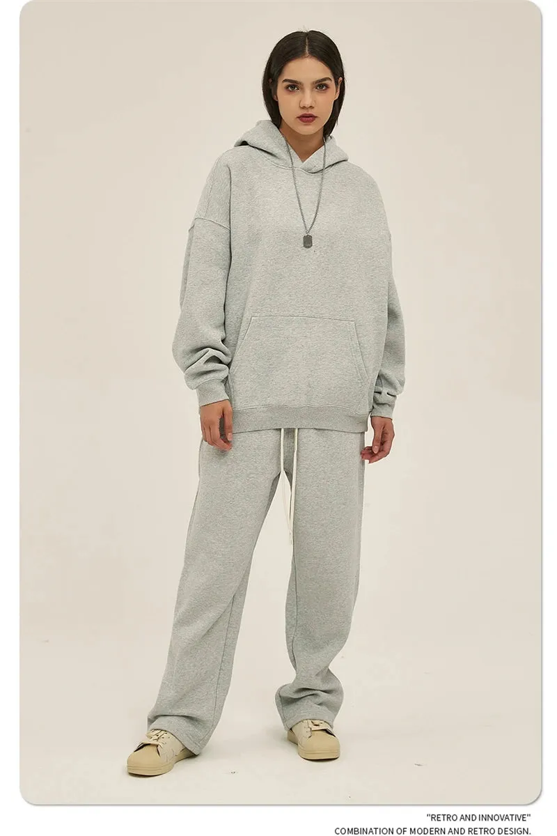 Obsidian Phoenix Luxury 350gsm Thick Fleece Hoodie - Unisex Oversized Loose-Fit Solid Winter Pullover Sweatshirt