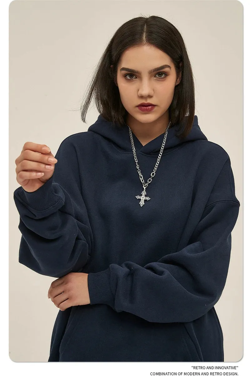 Obsidian Phoenix Luxury 350gsm Thick Fleece Hoodie - Unisex Oversized Loose-Fit Solid Winter Pullover Sweatshirt