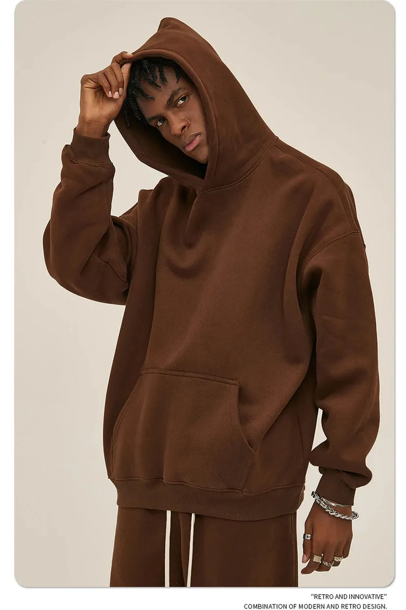 Obsidian Phoenix Luxury 350gsm Thick Fleece Hoodie - Unisex Oversized Loose-Fit Solid Winter Pullover Sweatshirt