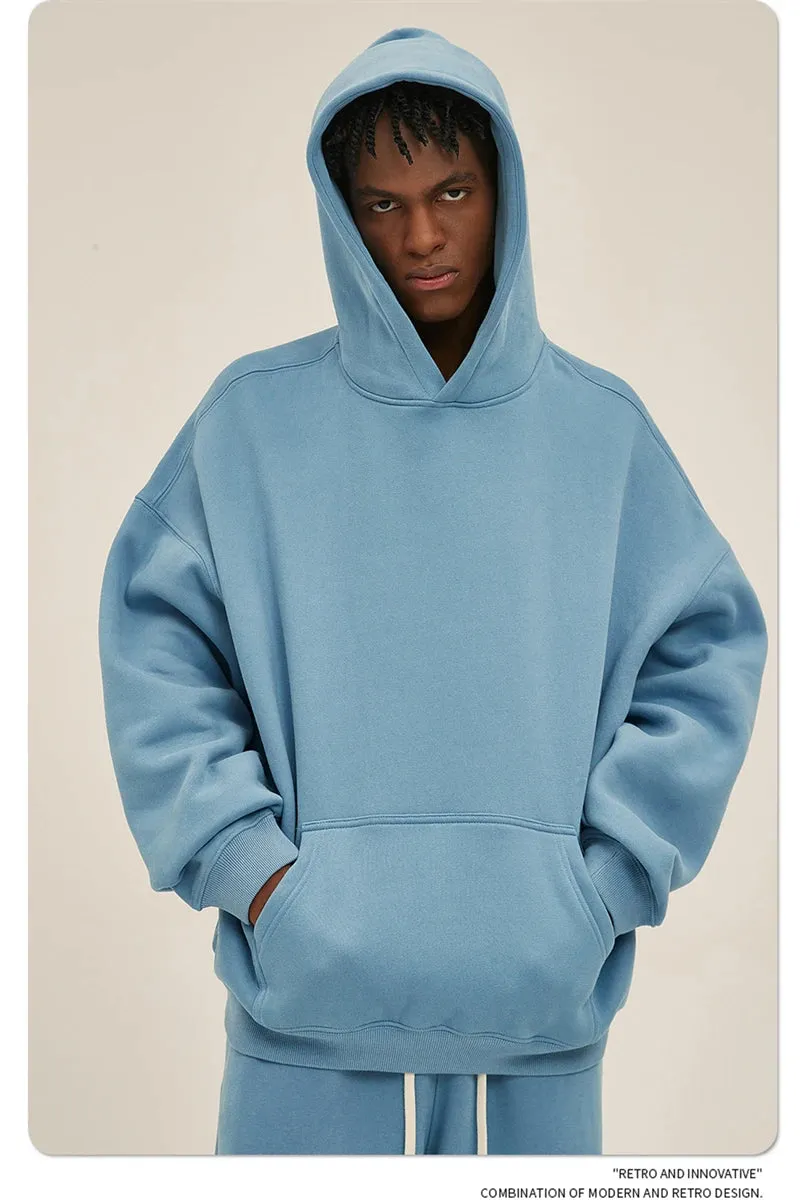 Obsidian Phoenix Luxury 350gsm Thick Fleece Hoodie - Unisex Oversized Loose-Fit Solid Winter Pullover Sweatshirt