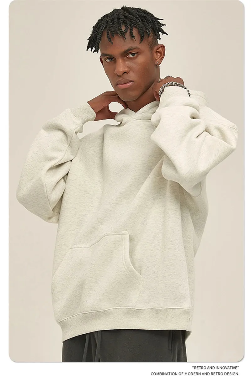 Obsidian Phoenix Luxury 350gsm Thick Fleece Hoodie - Unisex Oversized Loose-Fit Solid Winter Pullover Sweatshirt