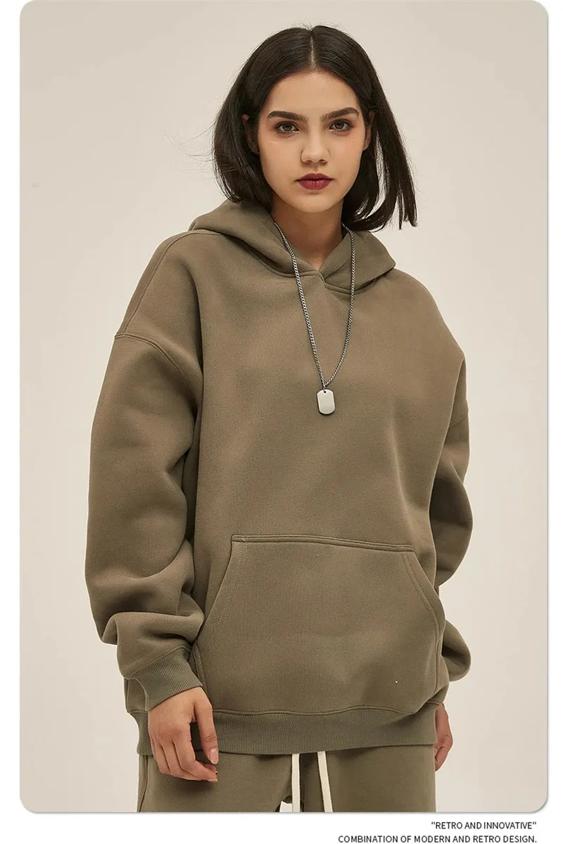 Obsidian Phoenix Luxury 350gsm Thick Fleece Hoodie - Unisex Oversized Loose-Fit Solid Winter Pullover Sweatshirt