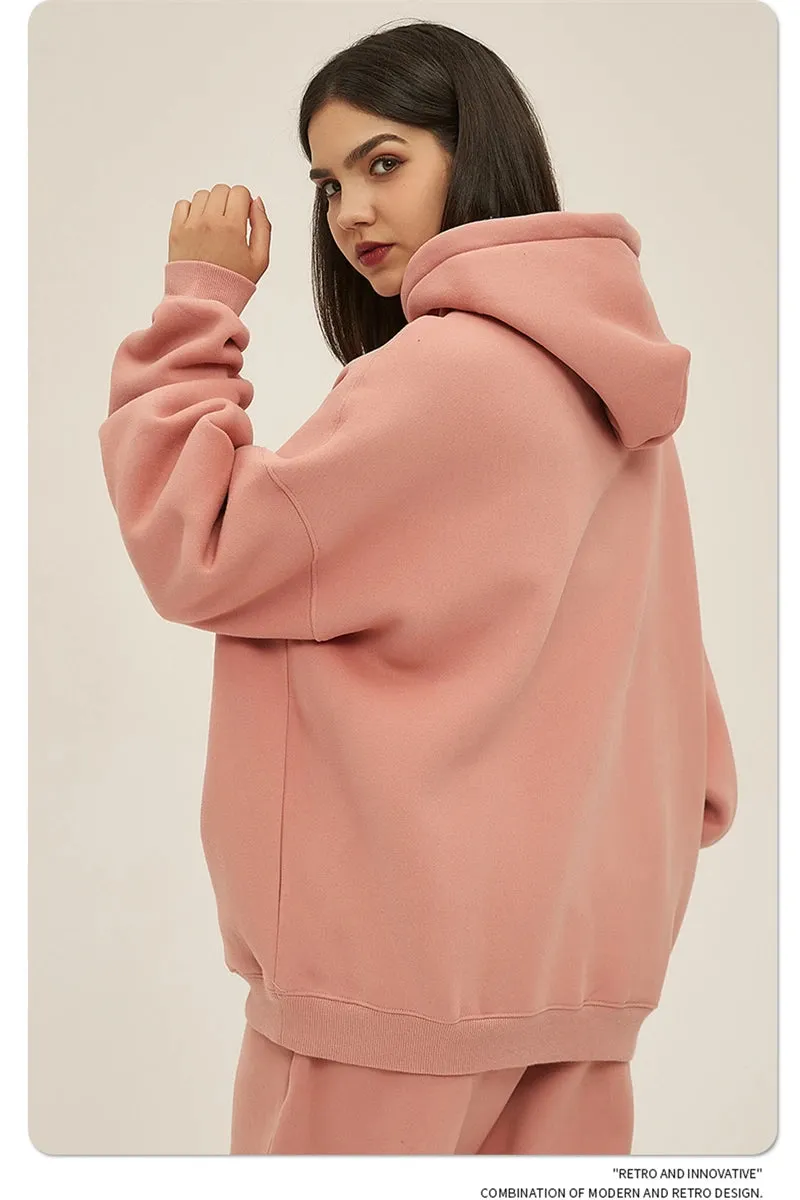 Obsidian Phoenix Luxury 350gsm Thick Fleece Hoodie - Unisex Oversized Loose-Fit Solid Winter Pullover Sweatshirt