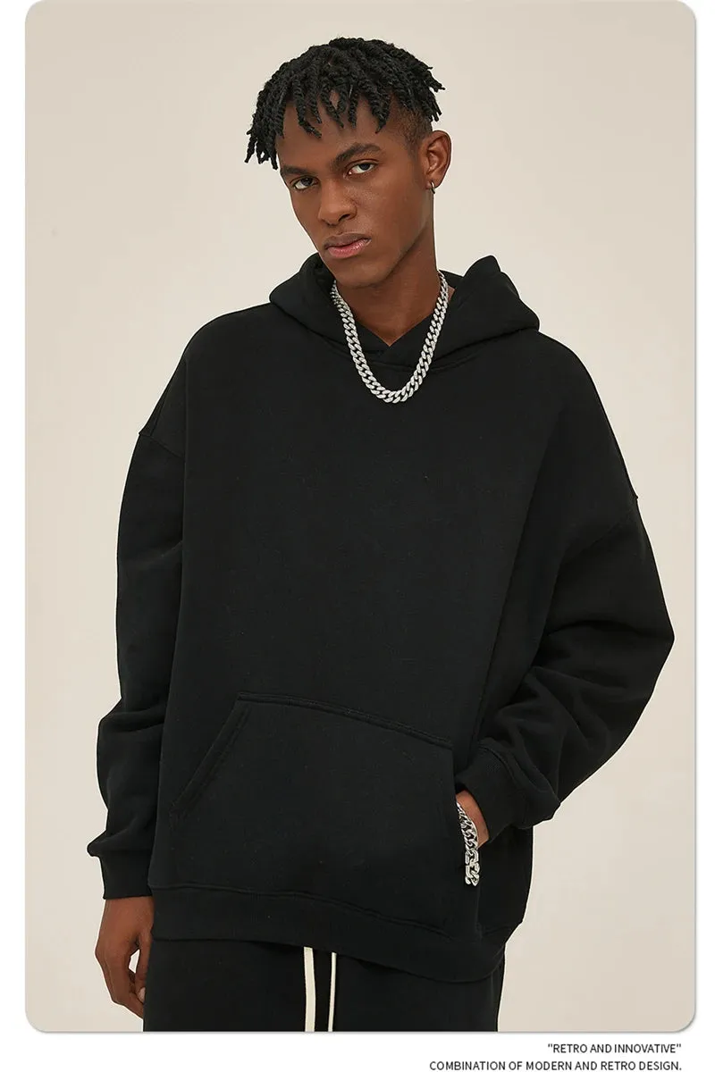 Obsidian Phoenix Luxury 350gsm Thick Fleece Hoodie - Unisex Oversized Loose-Fit Solid Winter Pullover Sweatshirt