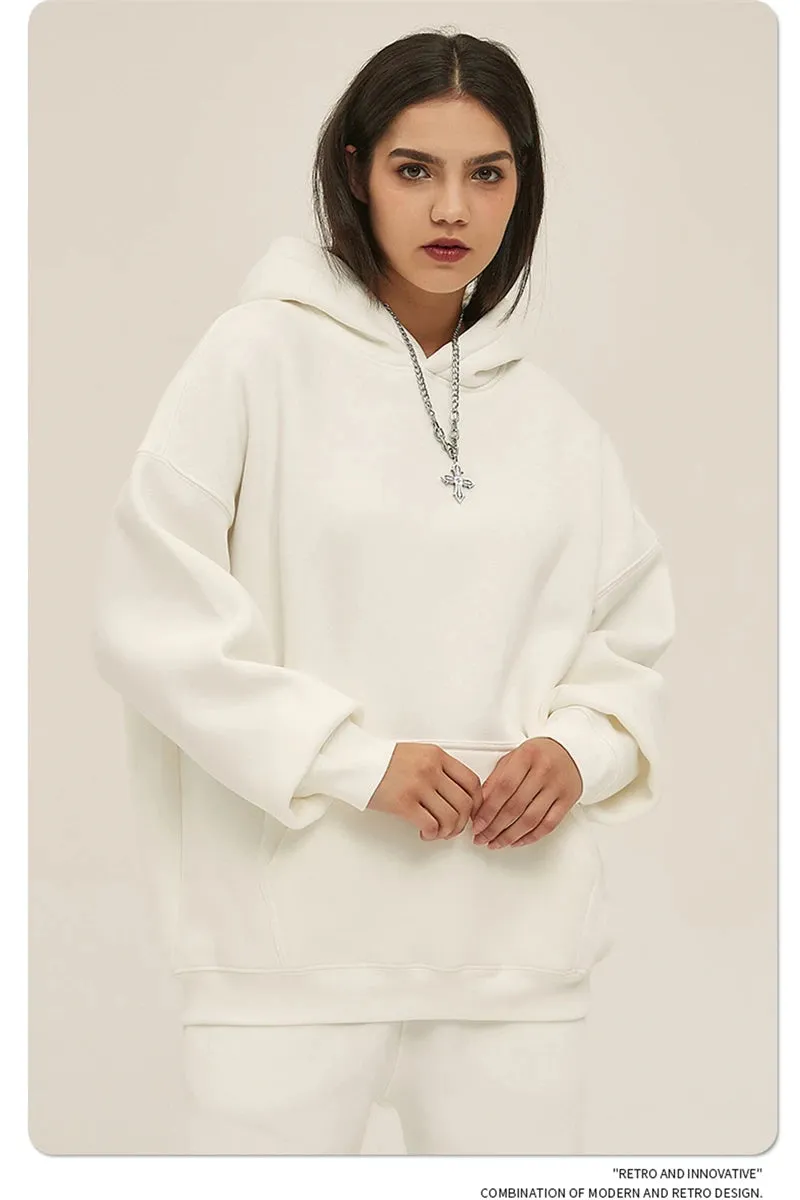 Obsidian Phoenix Luxury 350gsm Thick Fleece Hoodie - Unisex Oversized Loose-Fit Solid Winter Pullover Sweatshirt