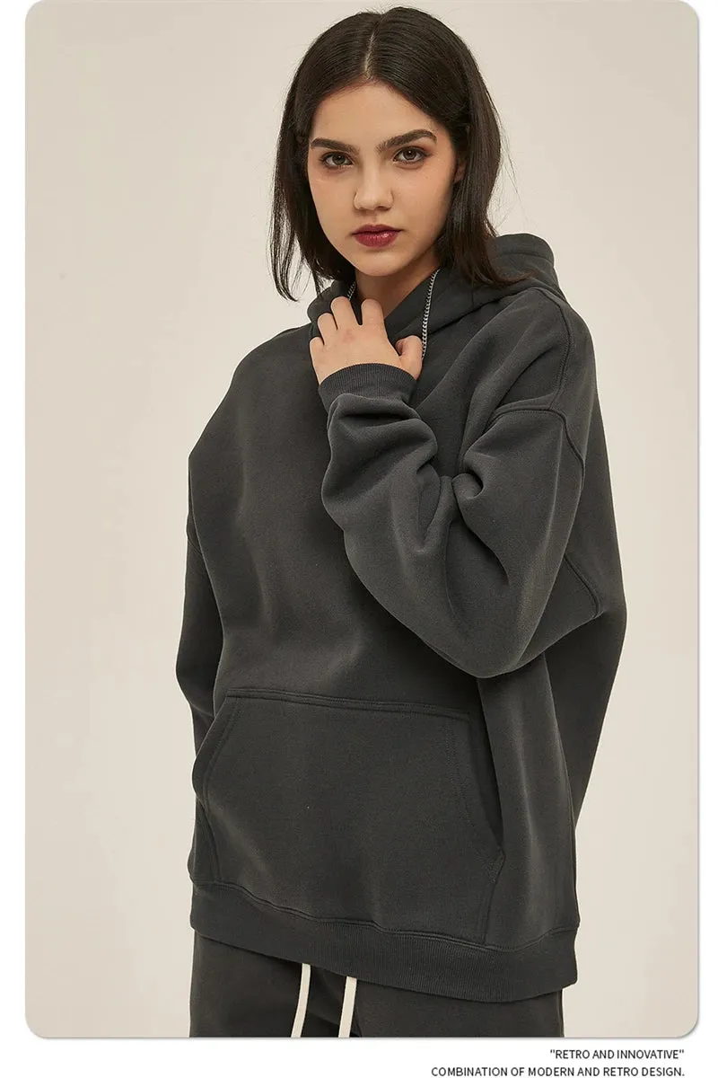 Obsidian Phoenix Luxury 350gsm Thick Fleece Hoodie - Unisex Oversized Loose-Fit Solid Winter Pullover Sweatshirt