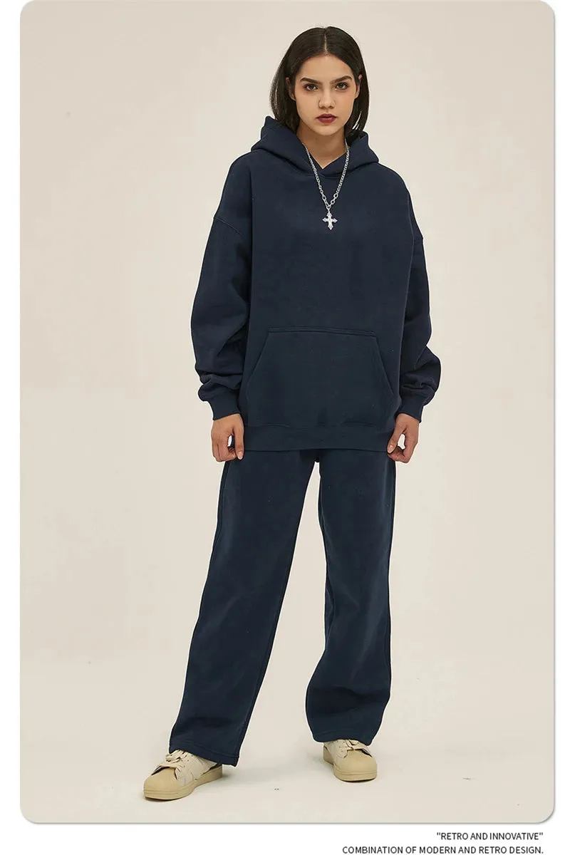 Obsidian Phoenix Luxury 350gsm Thick Fleece Hoodie - Unisex Oversized Loose-Fit Solid Winter Pullover Sweatshirt