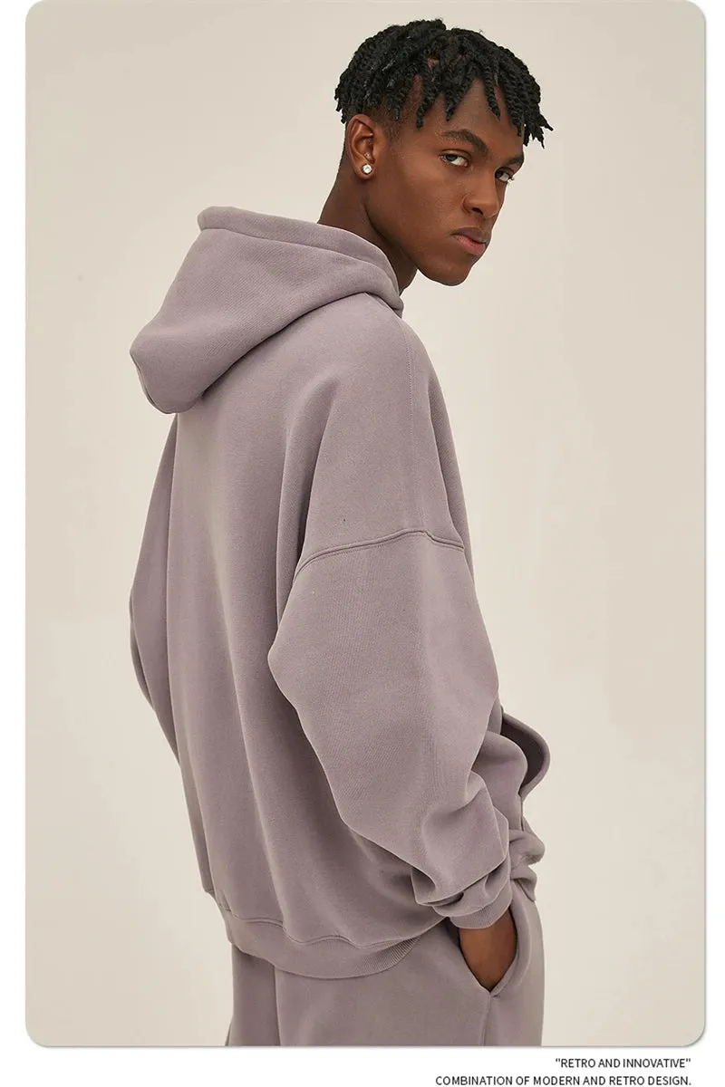Obsidian Phoenix Luxury 350gsm Thick Fleece Hoodie - Unisex Oversized Loose-Fit Solid Winter Pullover Sweatshirt