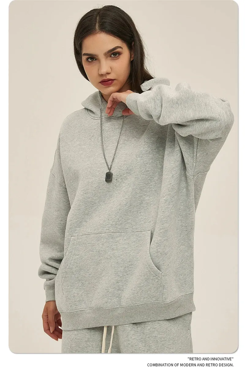 Obsidian Phoenix Luxury 350gsm Thick Fleece Hoodie - Unisex Oversized Loose-Fit Solid Winter Pullover Sweatshirt