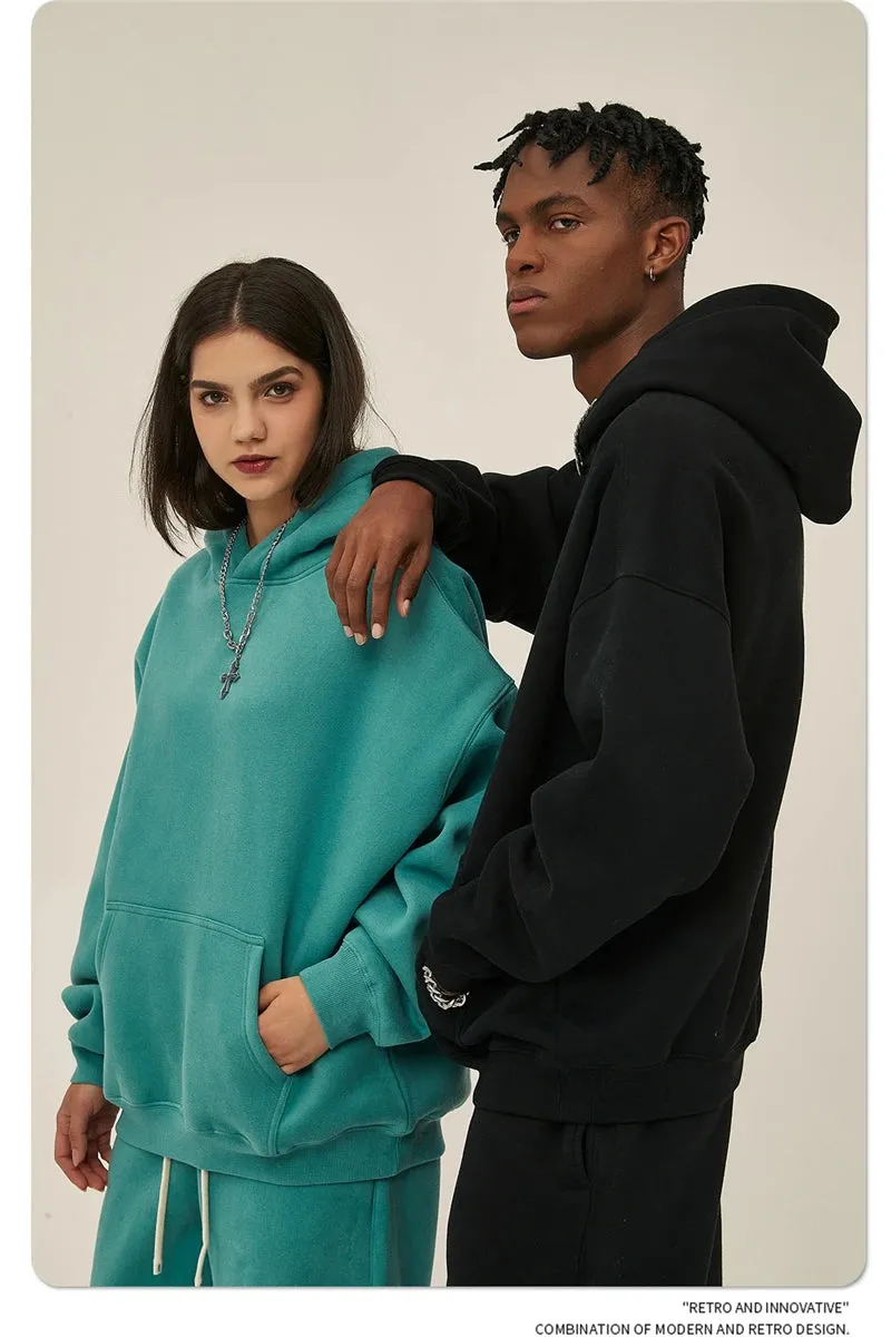 Obsidian Phoenix Luxury 350gsm Thick Fleece Hoodie - Unisex Oversized Loose-Fit Solid Winter Pullover Sweatshirt
