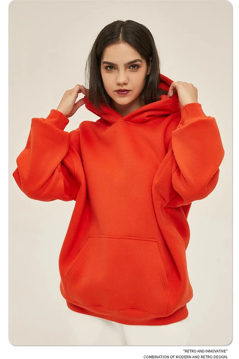 Obsidian Phoenix Luxury 350gsm Thick Fleece Hoodie - Unisex Oversized Loose-Fit Solid Winter Pullover Sweatshirt