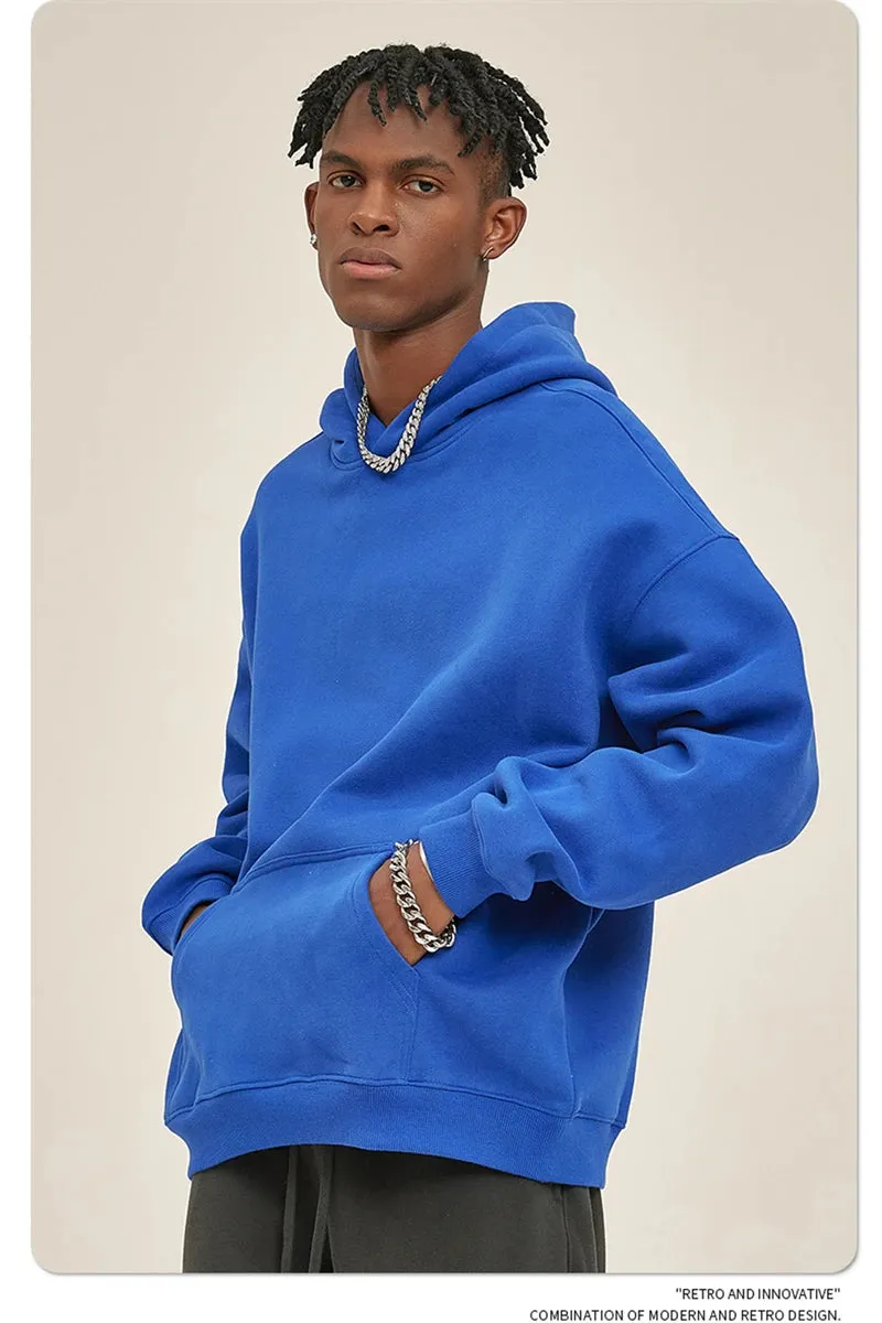 Obsidian Phoenix Luxury 350gsm Thick Fleece Hoodie - Unisex Oversized Loose-Fit Solid Winter Pullover Sweatshirt