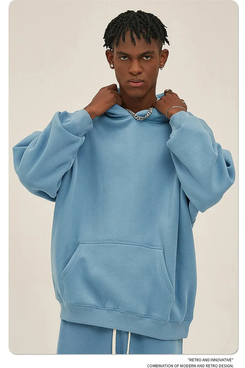 Obsidian Phoenix Luxury 350gsm Thick Fleece Hoodie - Unisex Oversized Loose-Fit Solid Winter Pullover Sweatshirt