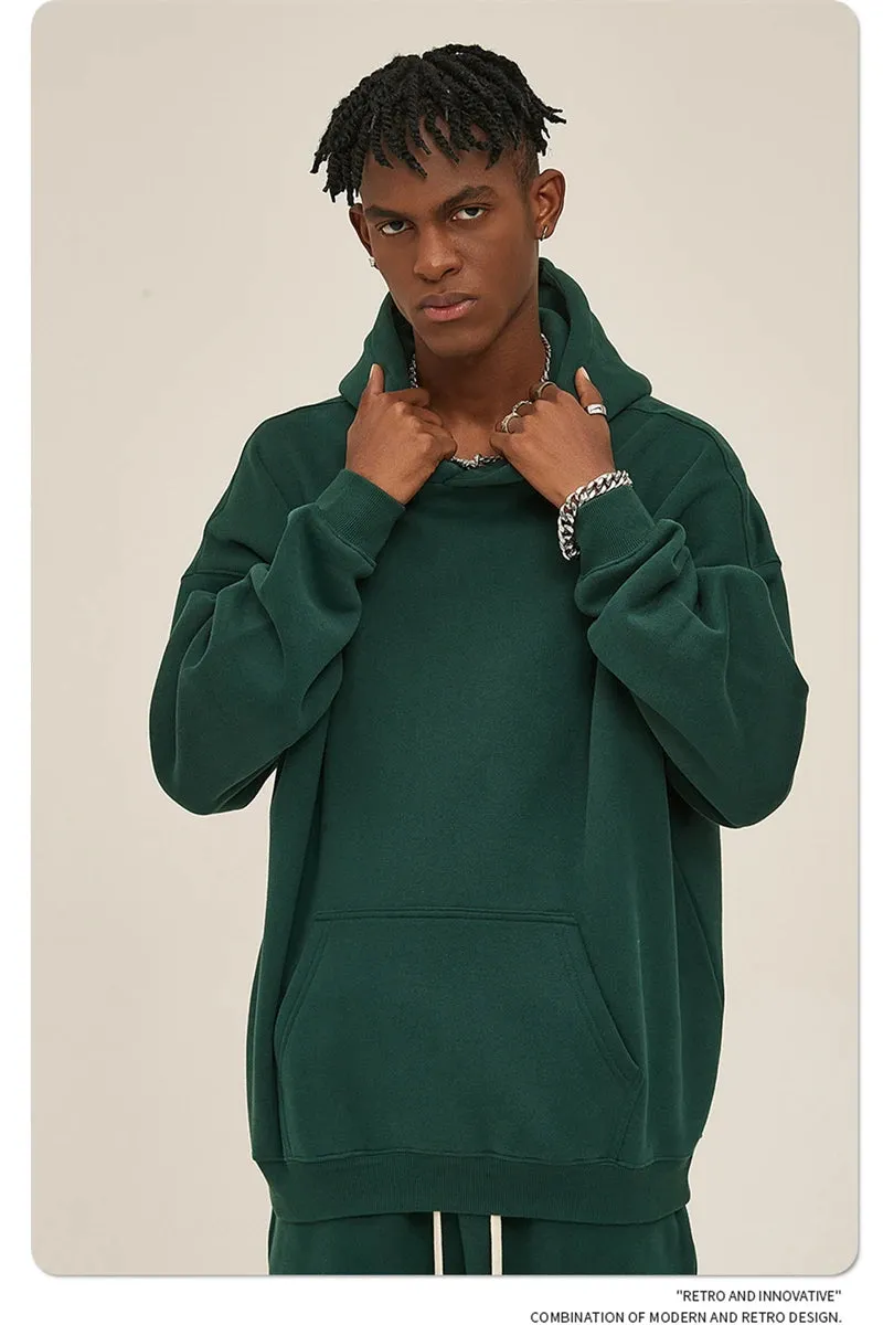 Obsidian Phoenix Luxury 350gsm Thick Fleece Hoodie - Unisex Oversized Loose-Fit Solid Winter Pullover Sweatshirt