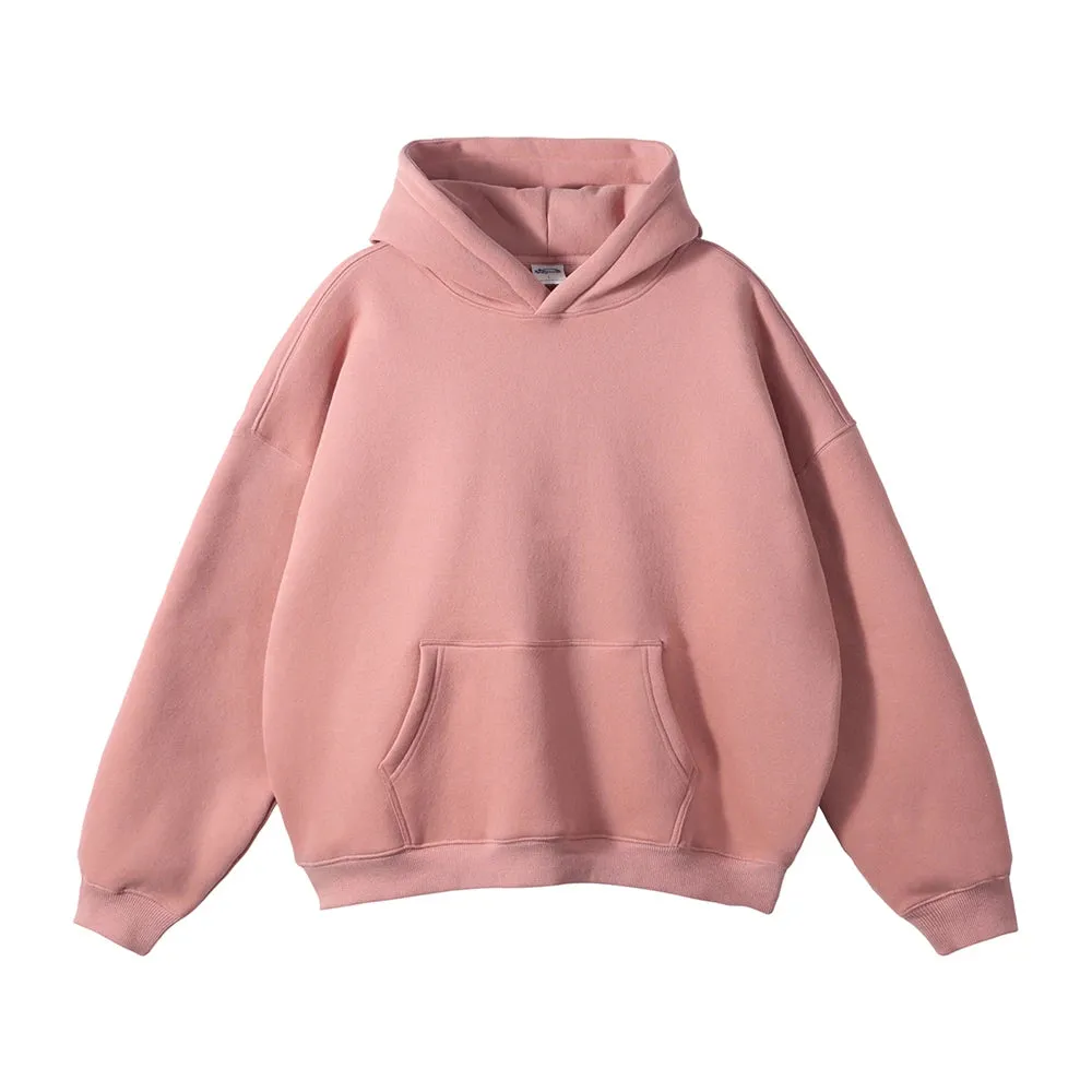 Obsidian Phoenix Luxury 350gsm Thick Fleece Hoodie - Unisex Oversized Loose-Fit Solid Winter Pullover Sweatshirt