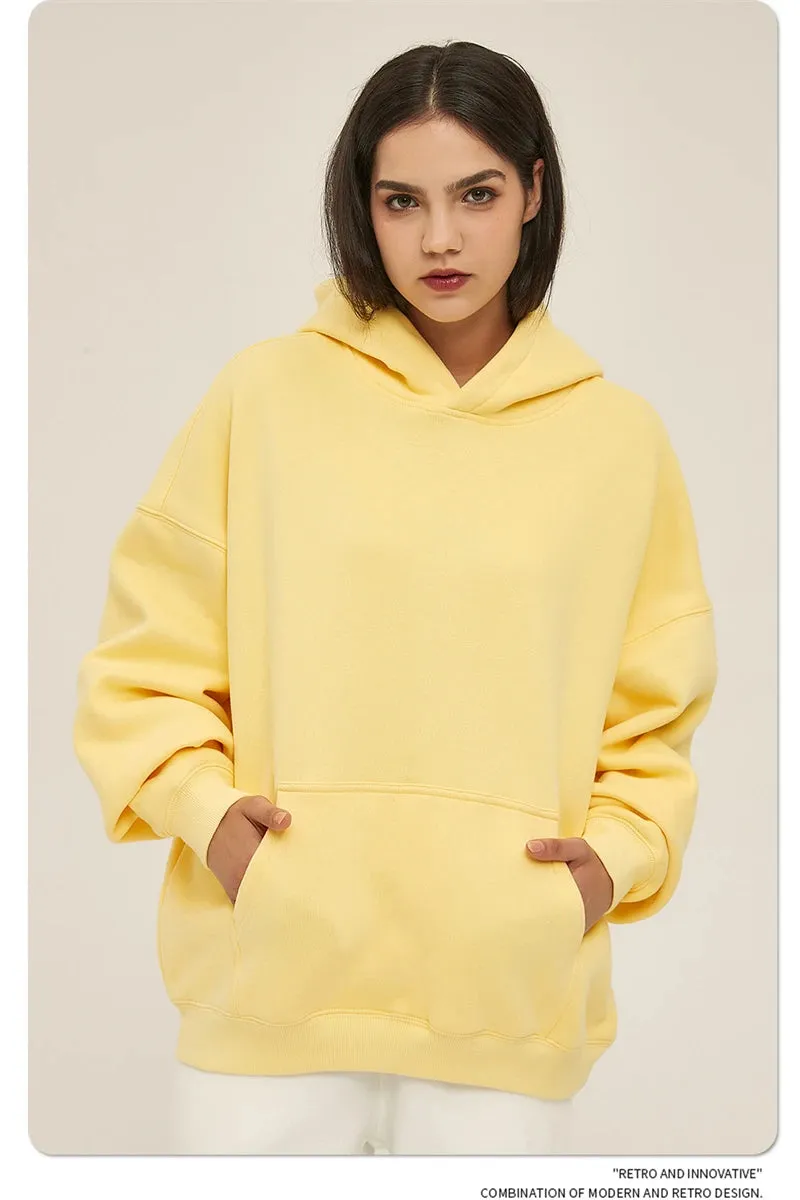 Obsidian Phoenix Luxury 350gsm Thick Fleece Hoodie - Unisex Oversized Loose-Fit Solid Winter Pullover Sweatshirt