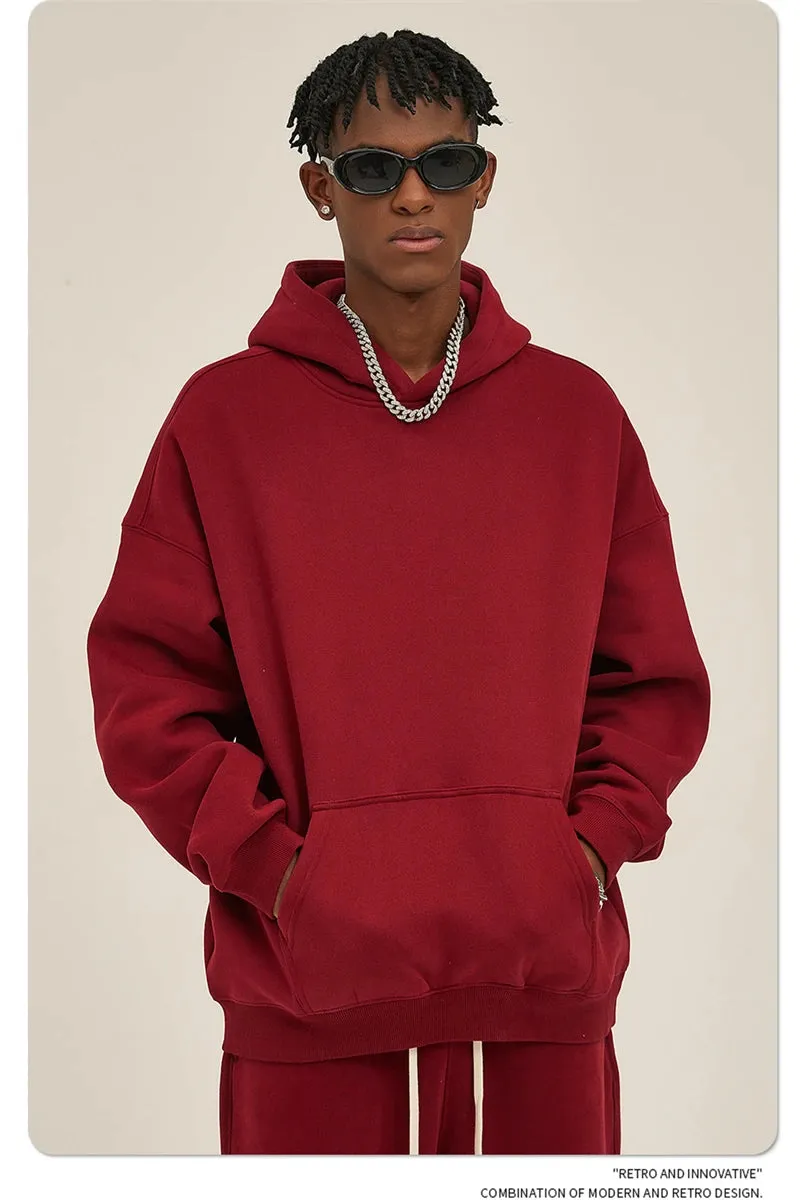 Obsidian Phoenix Luxury 350gsm Thick Fleece Hoodie - Unisex Oversized Loose-Fit Solid Winter Pullover Sweatshirt