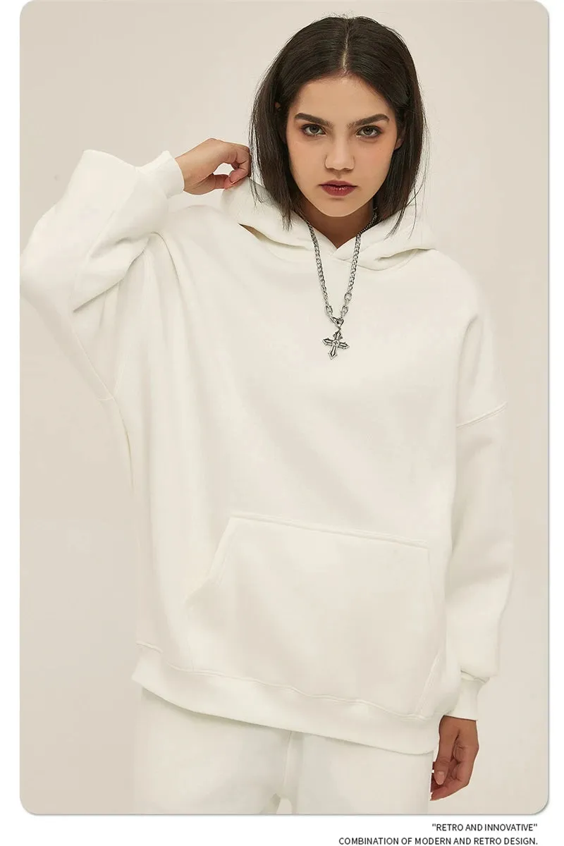 Obsidian Phoenix Luxury 350gsm Thick Fleece Hoodie - Unisex Oversized Loose-Fit Solid Winter Pullover Sweatshirt