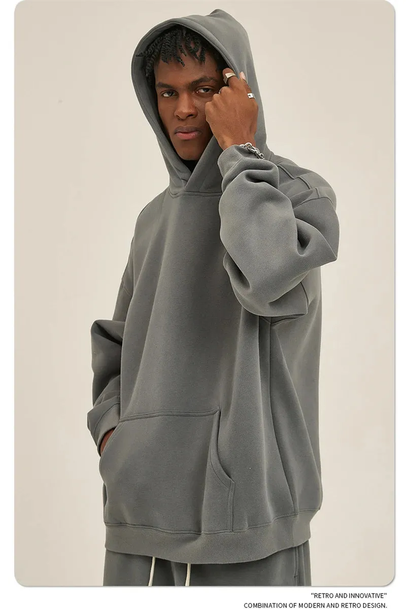 Obsidian Phoenix Luxury 350gsm Thick Fleece Hoodie - Unisex Oversized Loose-Fit Solid Winter Pullover Sweatshirt